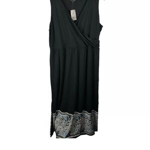 NWT J. Jill Wearever Collection Maxi Dress Black Blue Floral XL Sleeveless Knot🚨